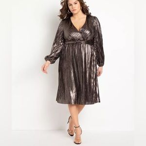 ELOQUII Pleated Metallic Midi Dress NWOT